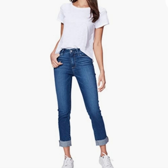 NWT PAIGE hoxton slim crop jeans with raw hem cuff - Picture 1 of 7